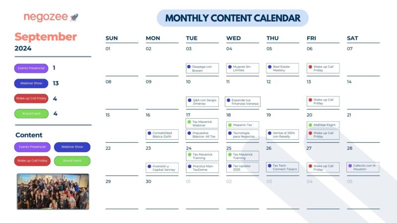Calendario de contenido negozee mensual