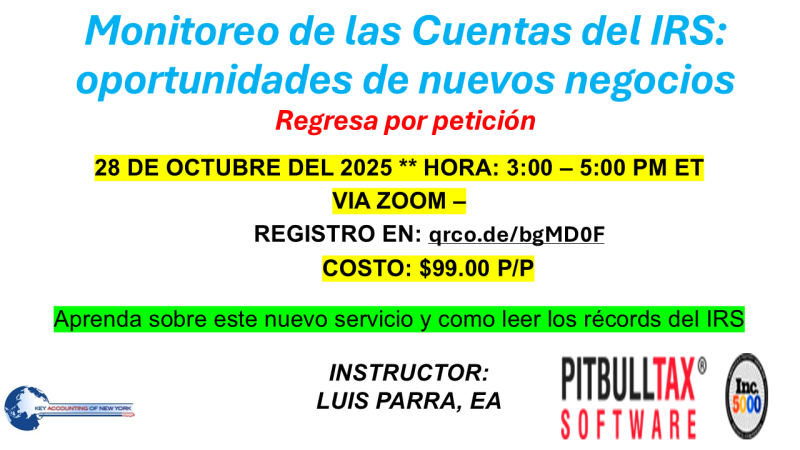 Anuncio IRS Monitoring services - Octubre 28