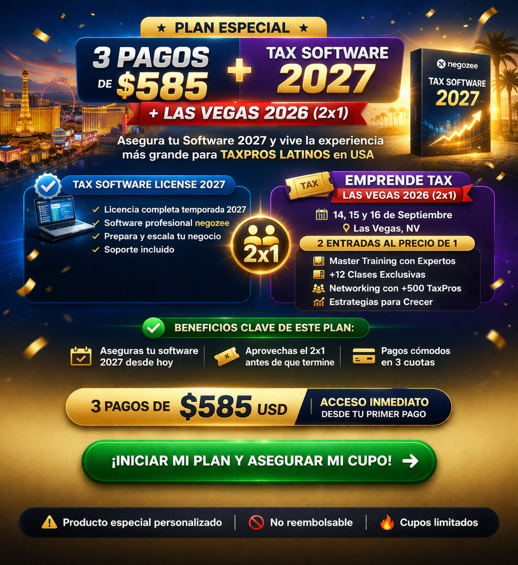 Plan Especial 3 Pagos – Tax Software 2027 + Las Vegas 2026 (2x1)
